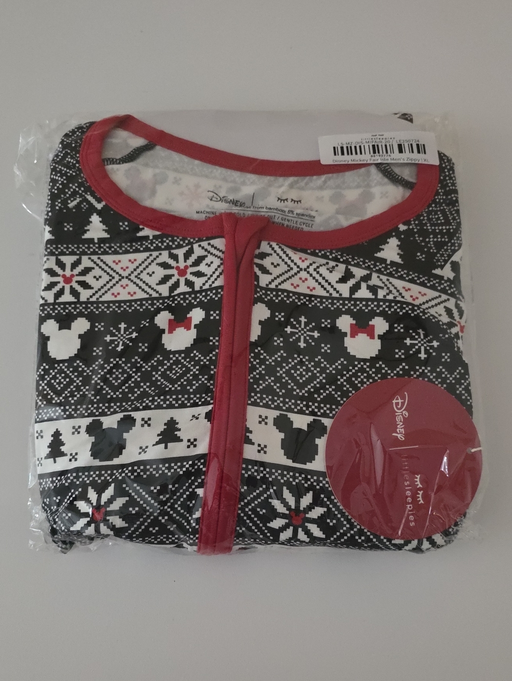 Disney Fair Isle Mickey Pajama Top - Black, White & Red Trim